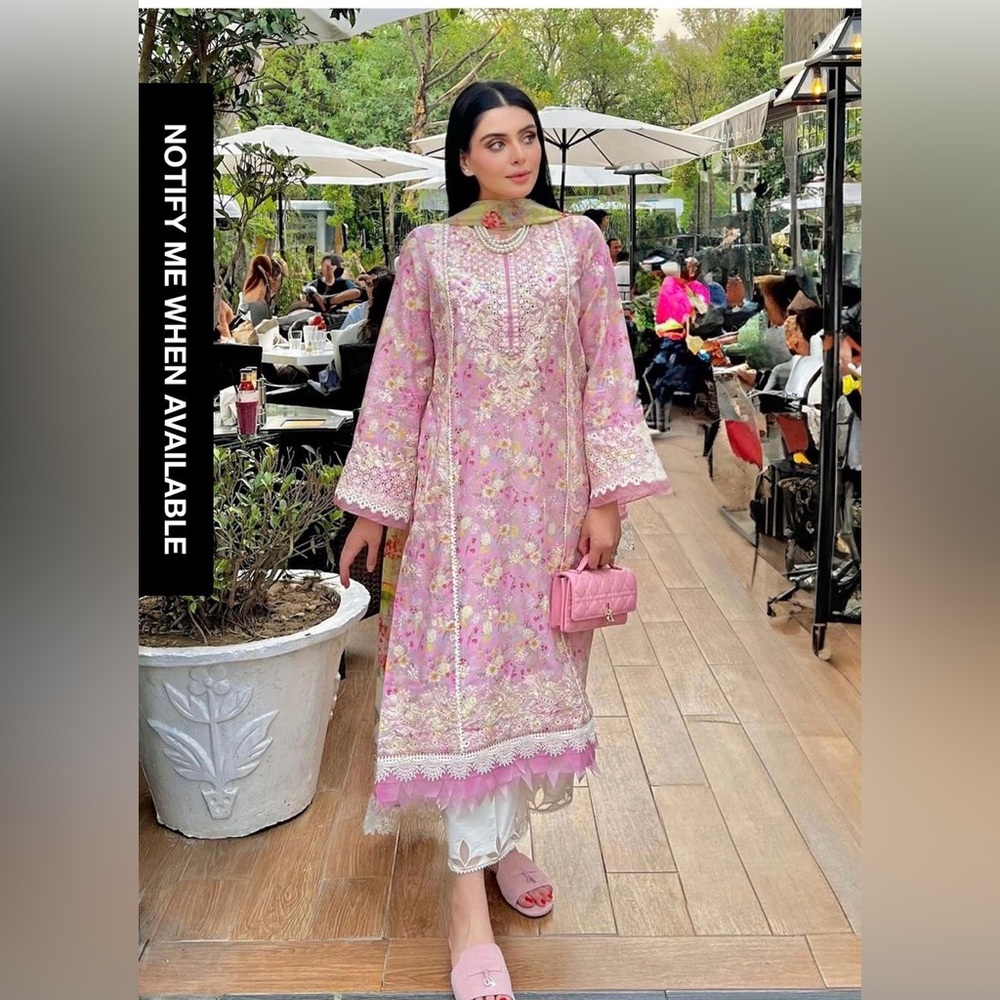 Designer Kanwal Malik Floral Pink Long Dress with White Accents